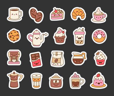 Kahve ve tatlı ile kruvasan, çörek, espresso, çikolata, puding, çaydanlık, cappuccino, köpüklü çay ve mükemmel bir sabah ziyafeti ve yaratıcı projeniz için hazır kahve..