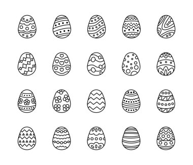 Easter egg holiday decoration set with traditional painted ornaments and festive symbols for seasonal celebration in cute outline clipart style for yours design projects clipart