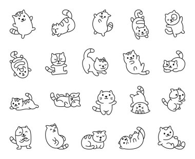 Bir sürü değişik duygu ve poz sergileyen sevimli kawaii çizgi film kedileri. Evcil hayvan severler, kedi temalı tasarımlar, dekorasyonlar ve sizin yaratıcı projeleriniz için mükemmel.