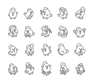 Aşçılık, ders çalışmak, kutlama, gevşeme, çiftçilik ve büyüleyici bir hayattan zevk almak gibi çeşitli duyguları, aksesuarları ve aktiviteleri olan sevimli karakterlerin yer aldığı tavuk seti.