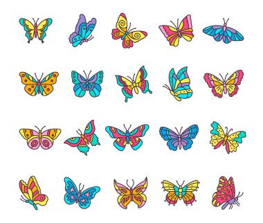 Butterfly insect winged nature set with various shapes and symmetrical outline elements in decorative cute flying form for yours illustration and creative object designs