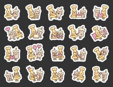 Çeşitli duygusal pozlarda sevimli karakterler içeren şamdanlar ve mumlar. İllüstrasyon ve yaratıcı tasarım projeleriniz için sevgi, dostluk ve günlük neşeli anlar..