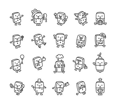 Sevimli kawaii domino karakterleri oyun, eğlence, eğlence, eğlence, ifadeler, yaşam tarzı, aktivite, heyecan, neşeli, arkadaş canlısı, güler yüzlü,