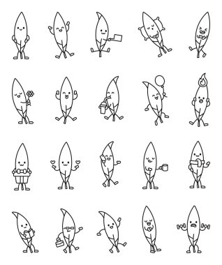 Söğüt yaprağı karakteri, elinde nesneler tutmak, sevinç ifade etmek, selamlamak, okumak, içmek ve sevimli bir botanik tarzında egzersiz yapmak da dahil olmak üzere çeşitli sevimli duygu ve eylemlere sahip.