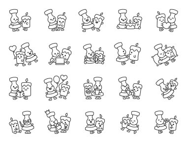 Çeşitli duygusal pozlarda sevimli karakterler içeren şamdanlar ve mumlar. İllüstrasyon ve yaratıcı tasarım projeleriniz için sevgi, dostluk ve günlük neşeli anlar..