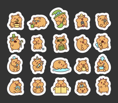 Sevimli kawaii hamster çizimleri komik çizgi film karakterleri, tapılası karalama çizimleri, neşeli el çizimleri eğlenceli ve yaratıcı sanat tarzı hayvanlar.