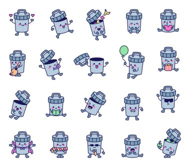 Çöp kutusu, sevimli kawaii karakterlerini çeşitli duygulara, aksesuarlara ve aktivitelere sahip, iç açıcı, eğlenceli ve günlük durumları etkileyici bir çizgi film tarzında sunabilir.