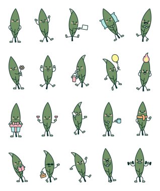 Söğüt yaprağı karakteri, elinde nesneler tutmak, sevinç ifade etmek, selamlamak, okumak, içmek ve sevimli bir botanik tarzında egzersiz yapmak da dahil olmak üzere çeşitli sevimli duygu ve eylemlere sahip.