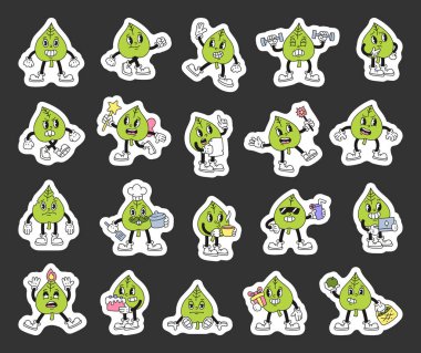 Çekici duyguları olan komik çizgi film karakteri meyve suyu içmek, dambılları kaldırmak, mektupları okumak, hediyeleri tutmak ve pastayla kutlamak gibi sevimli hareketler.