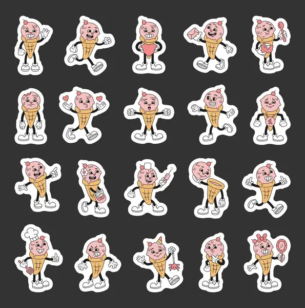 Çeşitli duyguları, aşk mesajları, parti aksesuarları, yemek malzemeleri ve resimleriniz ve yaratıcı tasarım projeleri olan sevimli dondurma karakteri.