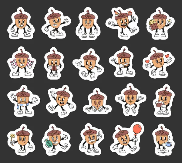 Komik meşe palamudu seti duyguları gösteriyor, nesneleri tutuyor, doğum günlerini kutluyor, içki içiyor, kitap okuyor ve resimleriniz için sevimli ve büyüleyici anları paylaşıyor.