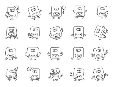 Patlamış mısır yemek, halterleri kaldırmak, balon tutmak, tatilleri kutlamak ve daha çekici pozlar vermek gibi farklı duyguları olan sevimli çizgi film karakterleri.