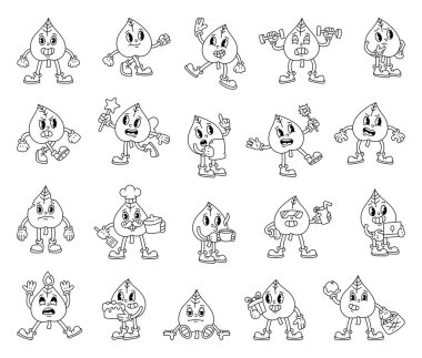 Çekici duyguları olan komik çizgi film karakteri meyve suyu içmek, dambılları kaldırmak, mektupları okumak, hediyeleri tutmak ve pastayla kutlamak gibi sevimli hareketler.