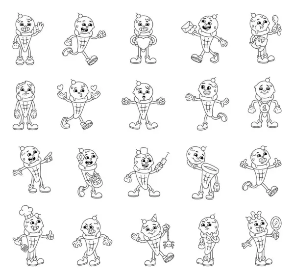 Çeşitli duyguları, aşk mesajları, parti aksesuarları, yemek malzemeleri ve resimleriniz ve yaratıcı tasarım projeleri olan sevimli dondurma karakteri.