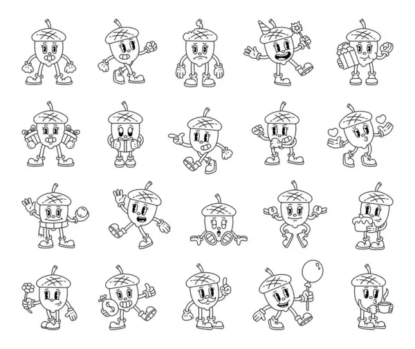 Komik meşe palamudu seti duyguları gösteriyor, nesneleri tutuyor, doğum günlerini kutluyor, içki içiyor, kitap okuyor ve resimleriniz için sevimli ve büyüleyici anları paylaşıyor.