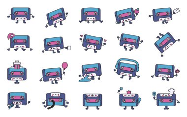 Sevimli müzik kaset setinde etkileyici retro duygular, sevimli günlük nesneler, sihirli peri aksesuarları, yemek, yaratıcı projeler için kutlama unsurları yer alıyor..