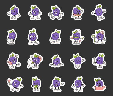 Modaya uygun retro erik karakteri duyguları aksesuar, dışavurumlar kostüm tarzı çizim çizimleri.