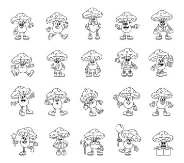 Eski moda mantar mantarları sallıyor, ağlıyor, zıplıyor, okuyor, gülüyor, gülüyor, sarılıyor, kutlama yapıyor, açılış planları yapıyor, uçuyor.