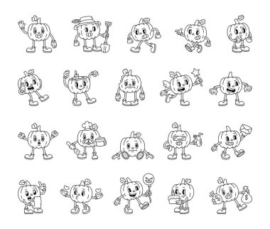 Balkabağı sebze çizgi filmi, modası geçmiş klasik cadılar bayramı kostümü korkutucu komik komik çizgi roman tasarım karakter koleksiyonu komik.