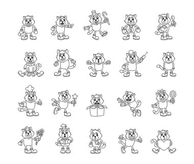 Duygusal eylemleri olan çizgi film karakterleri, jestler, aksesuarlar, komik ifadeler.