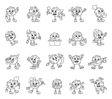 Çizgi film karakterlerinin modası geçmiş, modası geçmiş, komik, dışavurumcu, kostümlü, duyguları ve tatil unsurları olan karakterler.