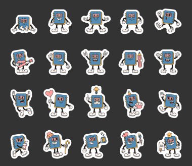 Çizgi film karakterlerinin modası geçmiş, modası geçmiş, komik, dışavurumcu stili, jestler, kostümler, aksesuarlar, meslekler ve yaratıcı unsurlar.