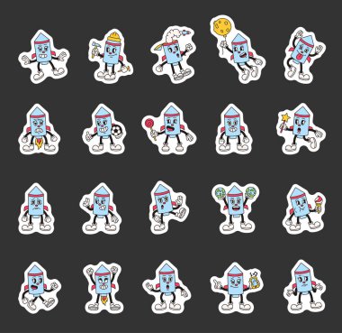 Çizgi filmdeki modası geçmiş roket karakterleri, modası geçmiş komik dışavurumcu stili, duyguları ifade eden jestler, kostümler, objeler ve fantezi unsurları.