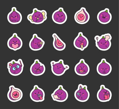 Kawaii çizgi filmindeki incir karakterler duygusal aktiviteleri olan sevimli dışavurumcu tarzları olan nesneler yiyecek ve mevsimsel tatil unsurlarını işaret eder.