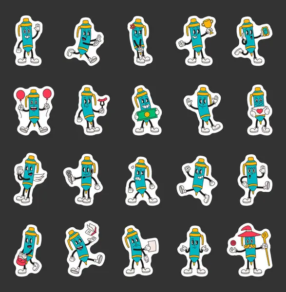 Çizgi film karakterlerinin modası geçmiş modası geçmiş komik ifade tarzında duygusal jestler, kostümler ve günlük aktiviteler.