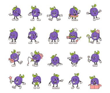 Modaya uygun retro erik karakteri duyguları aksesuar, dışavurumlar kostüm tarzı çizim çizimleri.