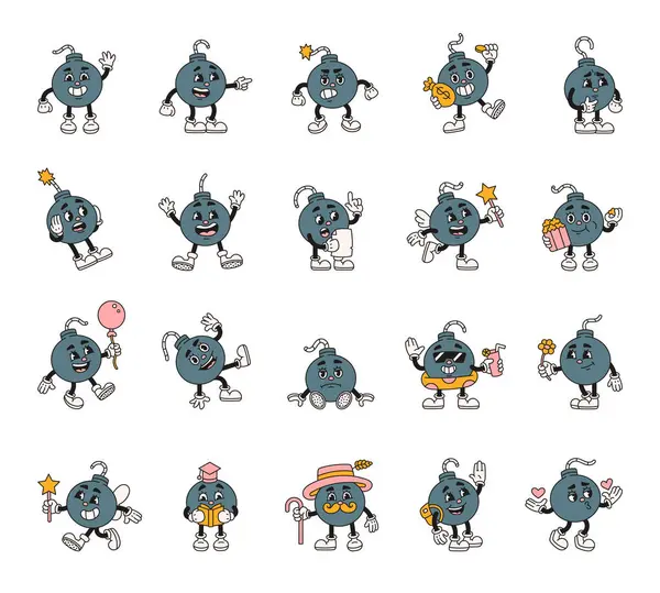 Harika bir çizgi film karakteri gülümsüyor sinirli, korkmuş, düşünceli, düşünceli, uçuyor, dans ediyor, yemek yiyor, öpüşüyor.