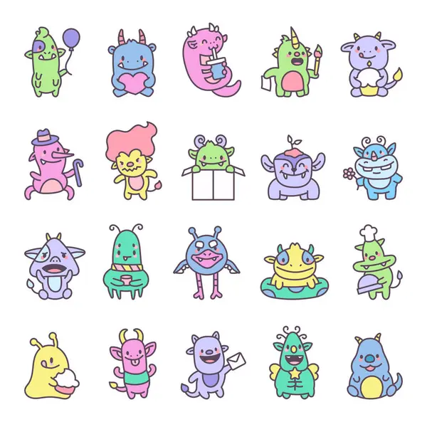 Canavar uzaylı karakter gülümsüyor kahve içiyor çiçek tutuyor balon takıyor pasta yiyor doğum gününü kutluyor mektup yazıyor resim yapıyor