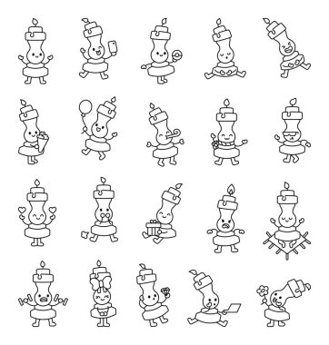 Şirin kawaii çizgi filmi, duyguları dışavurumlar, jestler ve asgari komik maskot tasarımı olan karakterler.