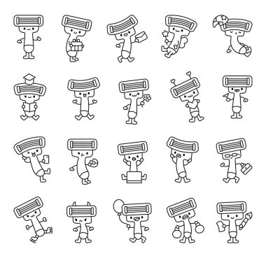 Sevimli kawaii çizgi film karakterleri. Duygularını ifade eden hareketler ve maskot tasarım elementleri.