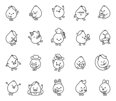Pomelo çizgi film karakterleri, Kawaii tarzında duyguları ifade ediyorlar gülümsüyorlar, zıplıyorlar, uyuyorlar yemek blogları okuyorlar, kostümlü şapkalar ve aksesuarlar giyiyorlar.