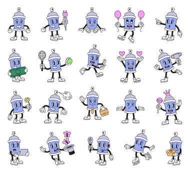 Sprey, duygu yüklü çizgi film karakterleri, nesneleri, aksesuarları, meslekleri, yiyecekleri, modaya uygun geçmişe dönük ana hatları oluşturabilir.