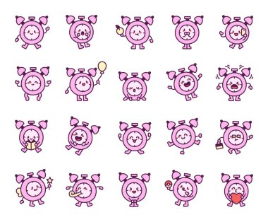 Komik duyguları olan çalar saat karakteri gülümseme tepkileri dostça davranışlar, nesneler ve yaratıcı projeleriniz için pozitif durumlar oluşturur.