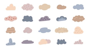Bulut seti İskandinav tarzı yumuşak yüzen şekiller yuvarlak ve kabarık formlar sizinkiler için mükemmel çizimler ve yaratıcı tasarım projeleri