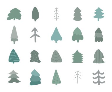 Ağaç seti İskandinav tarzı, dalları olan orman bitkilerinin yer aldığı doğal elementler illüstrasyon ve yaratıcı tasarım projeleriniz için farklı şekiller sunuyor.