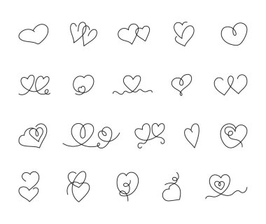 Sevgililer Günü temalı Clipart projeleri için dekoratif kıvrımlı semboller ve el çizimi aşk illüstrasyonları ile kalp romantik tasarım seti