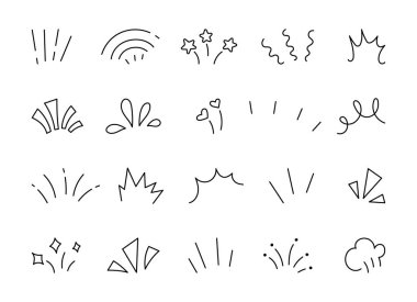 Soyut dekoratif tasarım çizim sanatı seti havai fişek sembolleri ve el çizimi sıçrama şekilleri sizinki için illüstrasyon ve yaratıcı tasarım projeleri