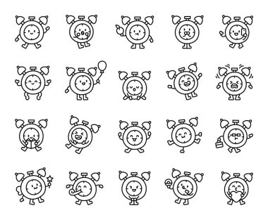 Komik duyguları olan çalar saat karakteri gülümseme tepkileri dostça davranışlar, nesneler ve yaratıcı projeleriniz için pozitif durumlar oluşturur.