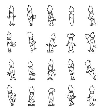 Resim fırçası seti gülümseyen, selamlayan, akıllı telefon özçekimleri, rahat eşarp anları, balon kutlamaları, lezzetli donut ikramları, projeleriniz için kitap okumaları