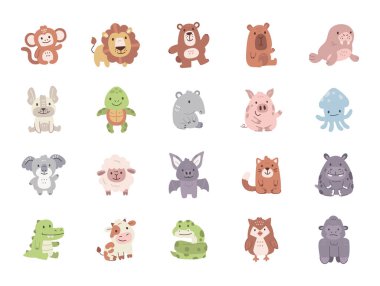 Sevimli hayvan karakteri, İskandinav çizgi film stili sergiliyor. Çiftlik denizi yaratıkları, evcil canlılar, illüstrasyon ve yaratıcı tasarım projeleriniz için dostane duygular.