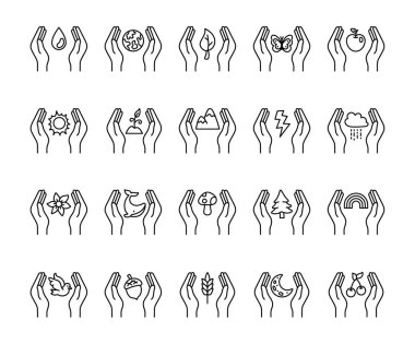 Doğa koruma setini koru, su, gezegen, toprak, yaprak, ağaç, kelebek, elma, güneş, filiz, dağ, şimşek, bulut, çiçek, balina, mantar, ladin, gökkuşağı, güvercin