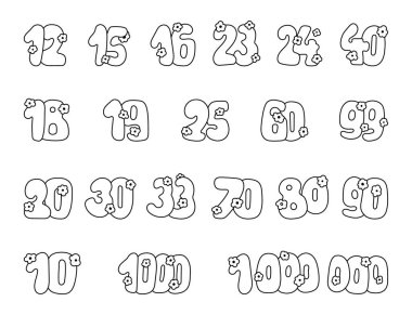 Tarih, takvim, yıl, yıldönümü, kutlama için çiçeklerle süslenmiş el çizimi semboller. Çizim çiziminiz ve yaratıcı tasarım projeleriniz için ana hatlarıyla birlikte.