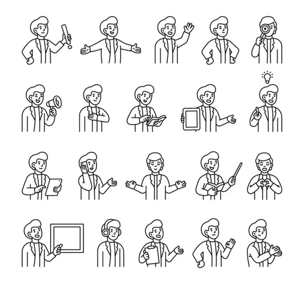 Elleri, kitapları, tabelaları, cihazları, duyguları, iletişimi, sunumu, eğitimi, mesajı, sembolleri, onayı, müziği ve anlamlı insan pozları ile insan kılavuzu karakter seti