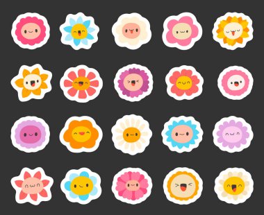 Çiçek karakterli İskandinav tarzı set botanik karikatür sembolleri kullanılarak oluşturuldu çiçek açan şekiller gülümseme dekorasyonu illüstrasyonunuz ve yaratıcı tasarım projeleriniz için