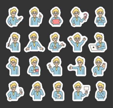 İnsan özelliklerine sahip çocuk rehber karakter iletişim, yön, öğretim, düşünme, kutlama ve sizin çizimleriniz ve yaratıcı projeleriniz için çeşitli duygusal tepkiler sunar.