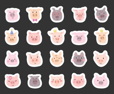 Çekici çizgi film domuz suratı İskandinav tarzı yaratıldı. Sevimli hayvan dostu karakter başı çizimleriniz ve yaratıcı tasarım projeleriniz için.